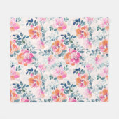 Roze en Blauwgroen Floral Patroon Fleece Deken (Voorkant (Horizontaal))