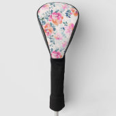 Roze en Blauwgroen Floral Patroon Golfheadcover (Voorkant)