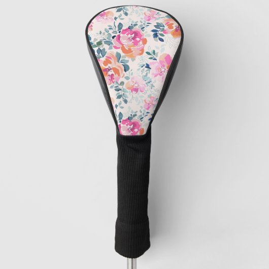 Roze en Blauwgroen Floral Patroon Golfheadcover (Voorkant)