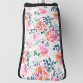 Roze en Blauwgroen Floral Patroon Golfheadcover (Draai 90)