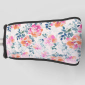 Roze en Blauwgroen Floral Patroon Golfheadcover (Voorkant)