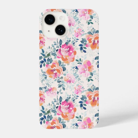 Roze en Blauwgroen Floral Patroon iPhone Hoesje (Achterkant)