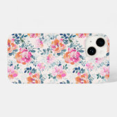 Roze en Blauwgroen Floral Patroon iPhone Hoesje (Achterkant horizontaal)