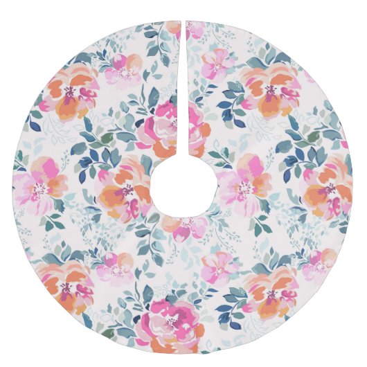 Roze en Blauwgroen Floral Patroon Kerstboom Rok (Voorkant)