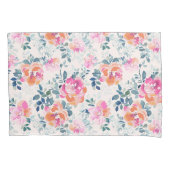 Roze en Blauwgroen Floral Patroon Kussensloop (Voorkant)