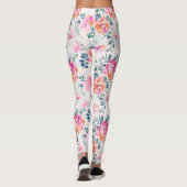 Roze en Blauwgroen Floral Patroon Leggings (Achterkant)