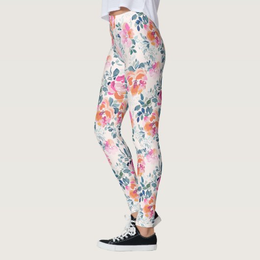 Roze en Blauwgroen Floral Patroon Leggings (Links)