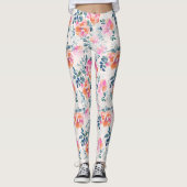 Roze en Blauwgroen Floral Patroon Leggings (Voorkant)