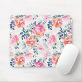 Roze en Blauwgroen Floral Patroon Muismat (Met muis)