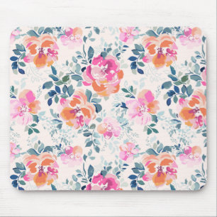 Roze en Blauwgroen Floral Patroon Muismat