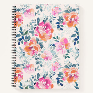 Roze en Blauwgroen Floral Patroon Notitieboek