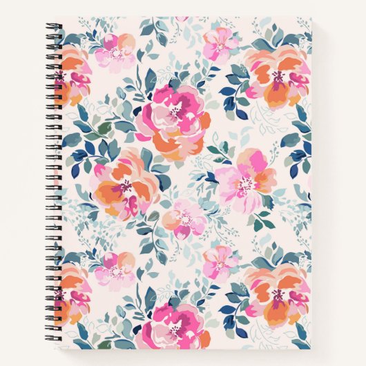 Roze en Blauwgroen Floral Patroon Notitieboek (Voorkant)