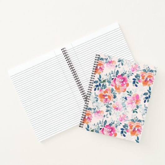 Roze en Blauwgroen Floral Patroon Notitieboek (Binnen)