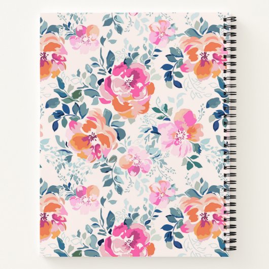 Roze en Blauwgroen Floral Patroon Notitieboek (Achterkant)