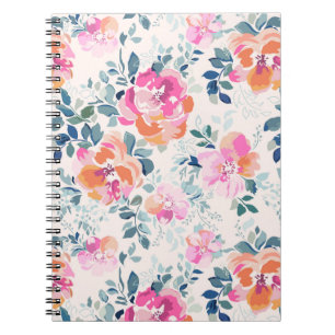 Roze en Blauwgroen Floral Patroon Notitieboek