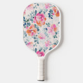 Roze en Blauwgroen Floral Patroon Pickleball Paddle (Achterkant)