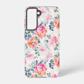 Roze en Blauwgroen Floral Patroon Samsung Galaxy Hoesje (Achterkant)