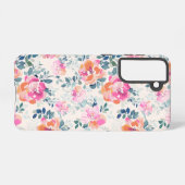 Roze en Blauwgroen Floral Patroon Samsung Galaxy Hoesje (Achterkant horizontaal)