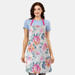 Roze en Blauwgroen Floral Patroon Schort