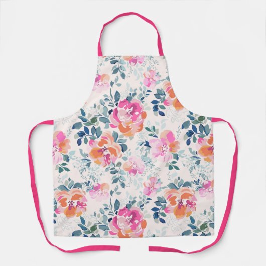Roze en Blauwgroen Floral Patroon Schort (Voorkant)