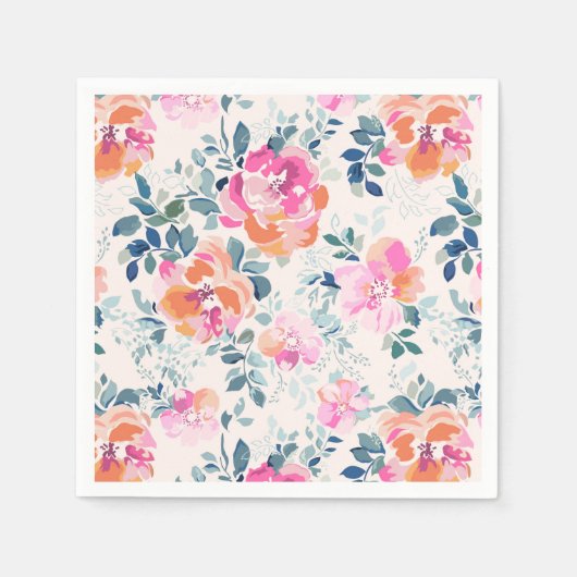 Roze en Blauwgroen Floral Patroon Servet (Voorkant)