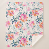 Roze en Blauwgroen Floral Patroon Sherpa Deken (Voorkant)