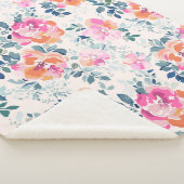 Roze en Blauwgroen Floral Patroon Sherpa Deken (3/4)