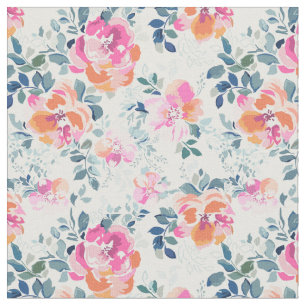 Roze en Blauwgroen Floral Patroon Stof