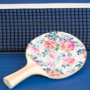 Roze en Blauwgroen Floral Patroon Tafeltennisbatje
