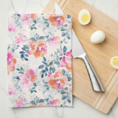 Roze en Blauwgroen Floral Patroon Theedoek (Quarter Fold)