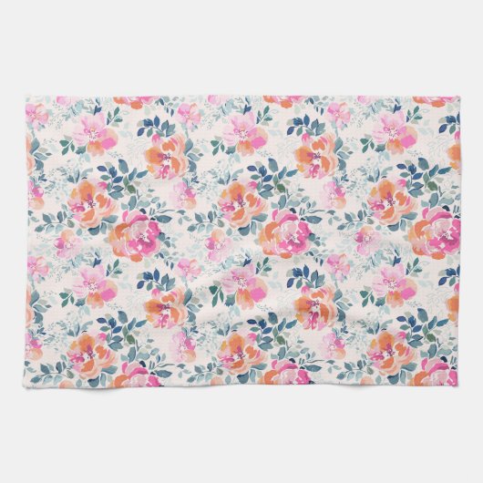 Roze en Blauwgroen Floral Patroon Theedoek (Horizontaal)