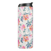 Roze en Blauwgroen Floral Patroon Thermosbeker (Gedraaid links)