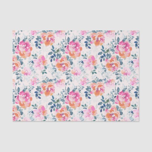Roze en Blauwgroen Floral Patroon Tissuepapier (Voorkant)
