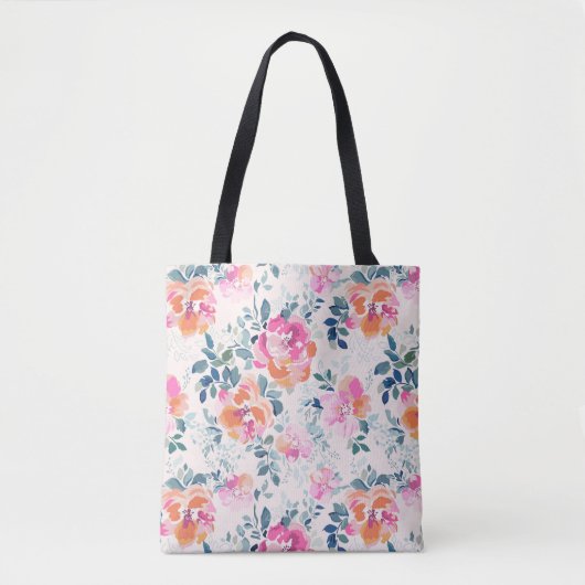 Roze en Blauwgroen Floral Patroon Tote Bag (Voorkant)