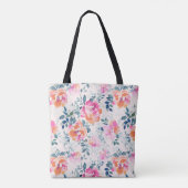 Roze en Blauwgroen Floral Patroon Tote Bag (Achterkant)
