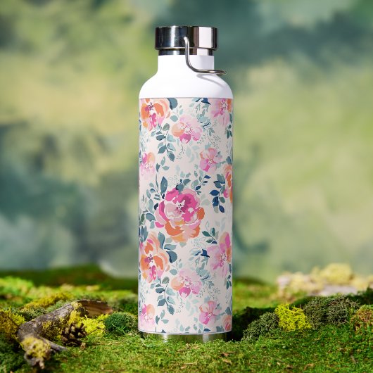 Roze en Blauwgroen Floral Patroon Waterfles (Buiten)