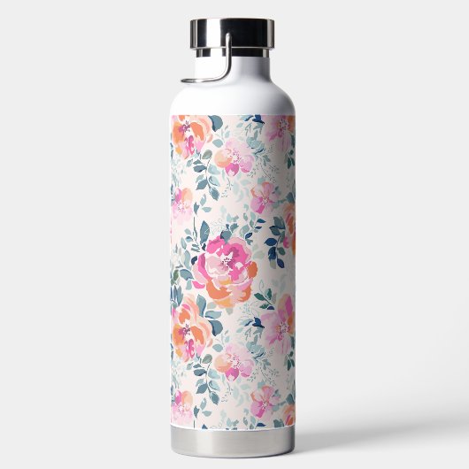 Roze en Blauwgroen Floral Patroon Waterfles (Rechts)