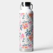 Roze en Blauwgroen Floral Patroon Waterfles (Voorkant)