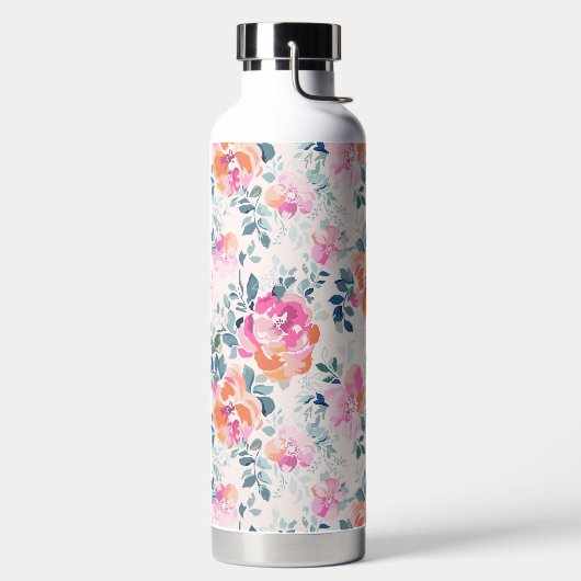 Roze en Blauwgroen Floral Patroon Waterfles (Links)