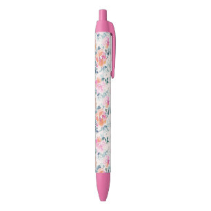 Roze en Blauwgroen Floral Patroon Zwarte Inkt Pen