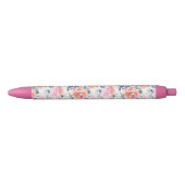 Roze en Blauwgroen Floral Patroon Zwarte Inkt Pen (Voorkant)