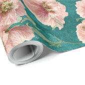  roze en Blauwgroen Floral Patroonontwerp Cadeaupapier (Rol Hoek)