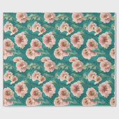  roze en Blauwgroen Floral Patroonontwerp Cadeaupapier (Vlak)
