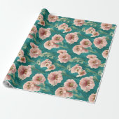  roze en Blauwgroen Floral Patroonontwerp Cadeaupapier (Uitgerold)