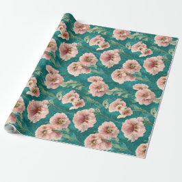  roze en Blauwgroen Floral Patroonontwerp Cadeaupapier