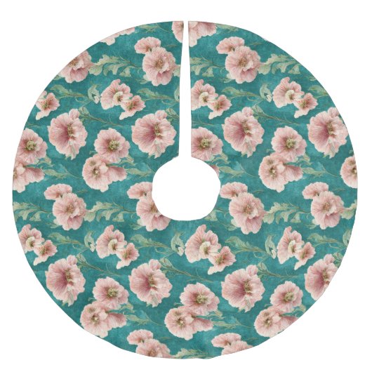 roze en Blauwgroen Floral Patroonontwerp Kerstboom Rok (Voorkant)