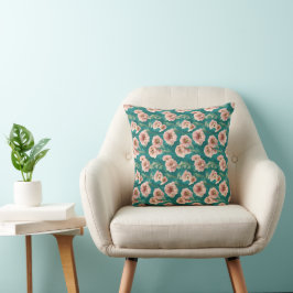  roze en Blauwgroen Floral Patroonontwerp Kussen