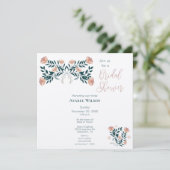 Roze en Blauwgroen Folk Art Floral Kaart (Staand voorkant)