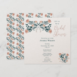 Roze en Blauwgroen Folk Art Floral Kaart