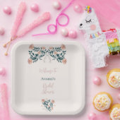 Roze en Blauwgroen Folk Art Floral Papieren Bordje (Feest)